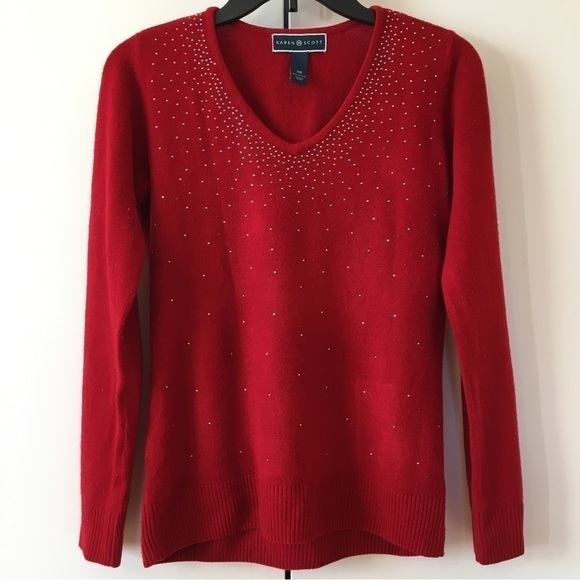 Karen Scott luxsoft Pull Over V-neck Red Sweater - Picture 1 of 16